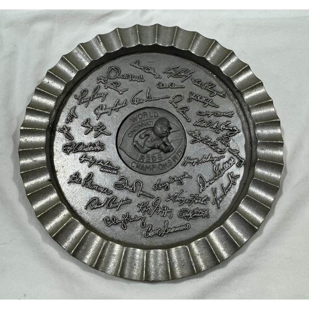 1975 CINCINNATI REDS World CHAMPIONS 7.25" Metal PLATE Wall Art Tray BURKHARDT'S